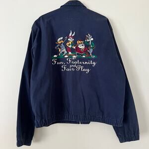 Looney Tunes Vintage Acme Men's Golf Jacket Embroidered Navy Bugs Taz Daffy